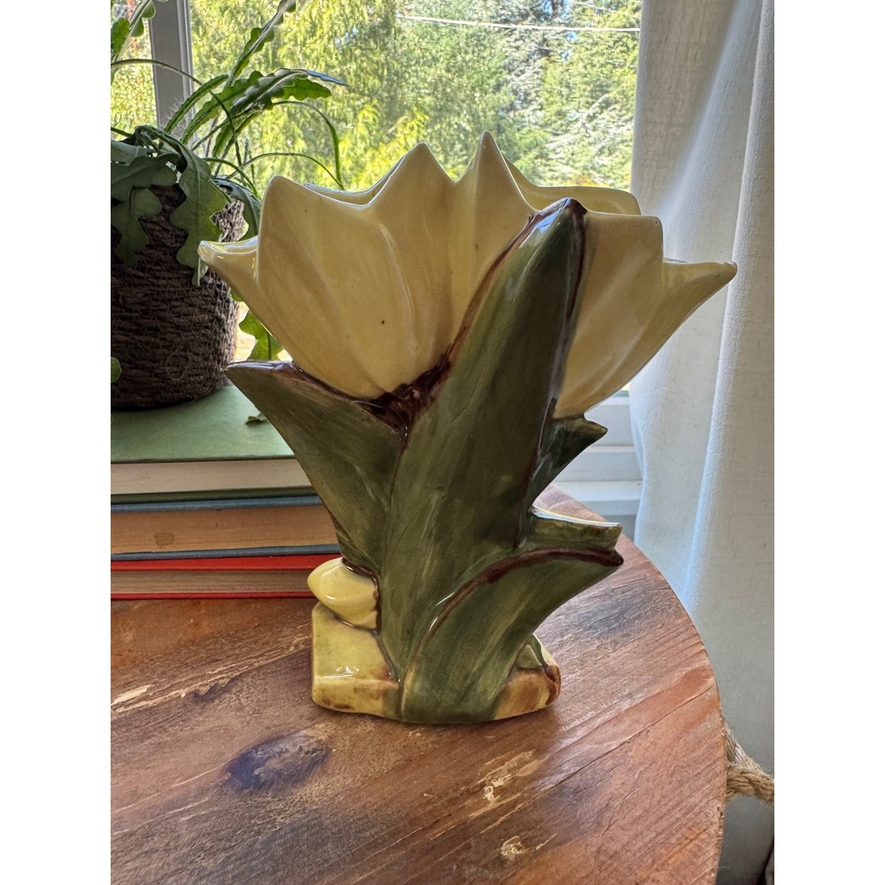 Vintage McCoy Yellow Tulip Ceramic Vase Mid Century Art Pottery Floral Planter